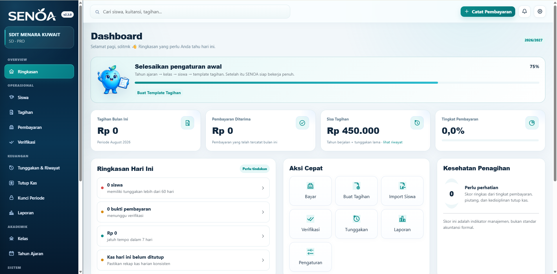 Aplikasi pembayaran SPP dan tagihan sekolah SENOA
